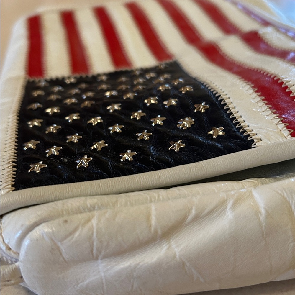 USA Colors White Leather American Flag Shoulder Crossbody Bag Purse Clutch - Picture 4 of 16